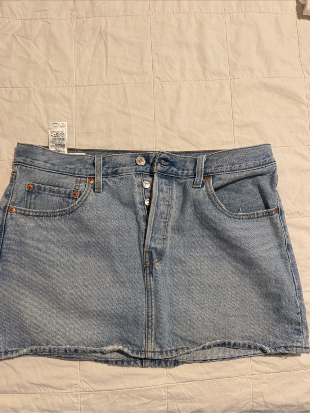 FREE PEOPLE Levi's Light Blue Button-Front Denim Mini Skirt